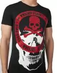 chaude t shirt philipp plein homme pas cher col rond de coton double larg skull rouge